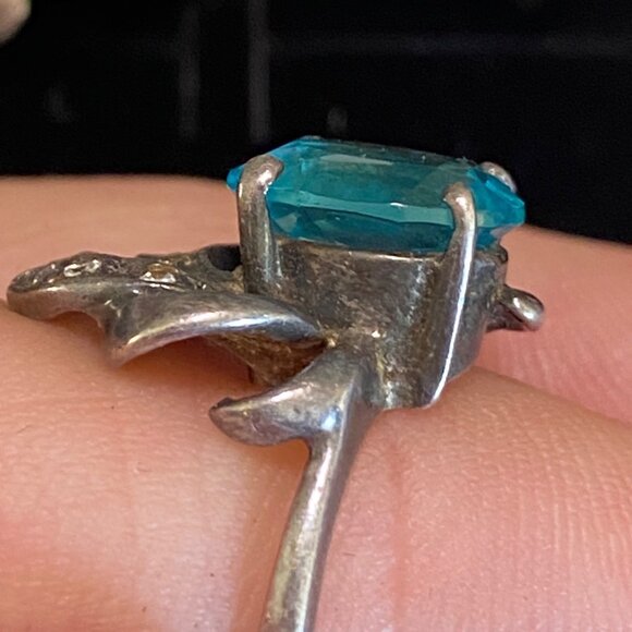 Ring Size 6.5 Blue Glass Sterling Silver 925 Women Semi-Precious Stone - Picture 4 of 9